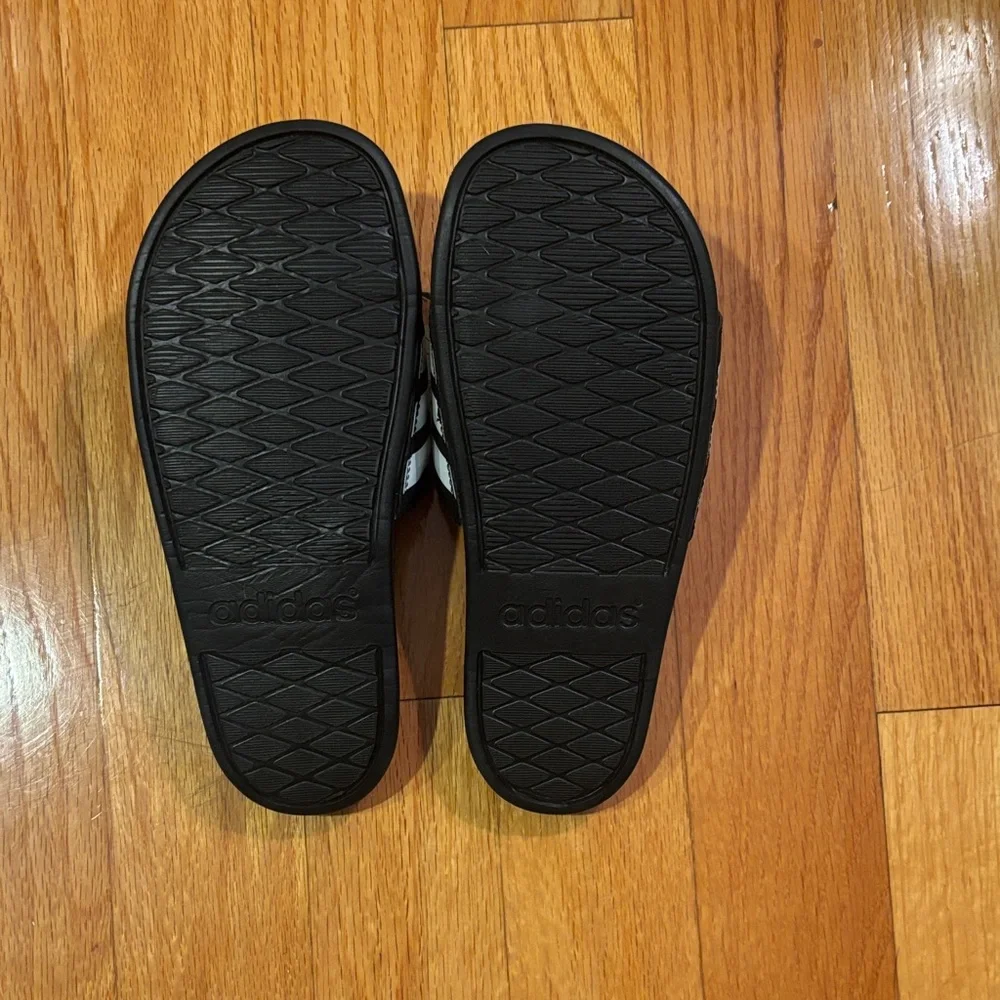 Adidas Kids Black Slides with White Stripes